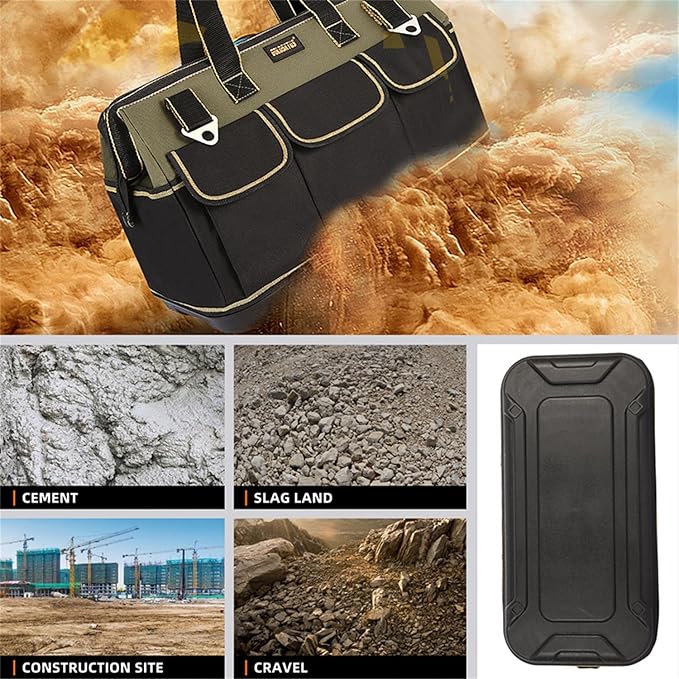 22 Inch Wide Mouth Tool Bag With Water Proof Molded Base Tool Storage Bag Multi-Functional Large Capacity Wearproof, Waterproof Tool Tote Bag (Green 22 Inch)