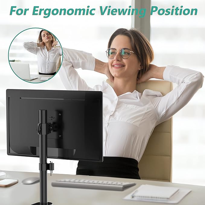 WALI Single Monitor Mount, Monitors Desk Mount, Single Monitor Arm Holds Screen Up to 32inch, 22lbs, Fully Adjustable Mount Designed for Home Office Application(M001S), Black