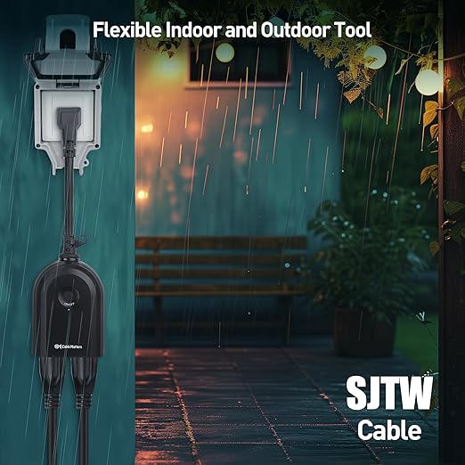 [ETL Listed] Cable Matters Weatherproof Indoor/Outdoor Remote Control Outlet with Dual Outlets & Low Profile Flat Plug - 80 ft Range, Black