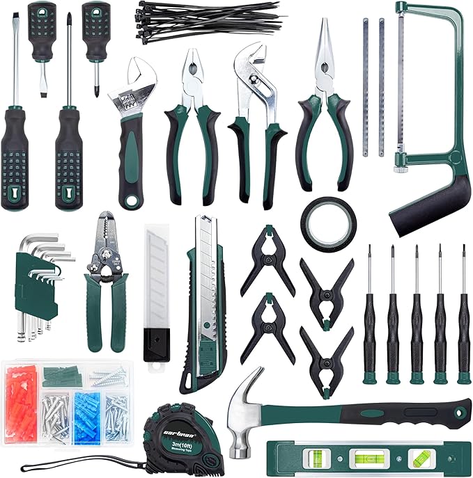 CARTMAN 238-Piece Tool Set with Socket Wrench & Auto Repair Tools Mixed General Household Hand Tool Kit, Green Plastic Toolbox Storage Case Comprehensive DIY, Home & Car Maintenance