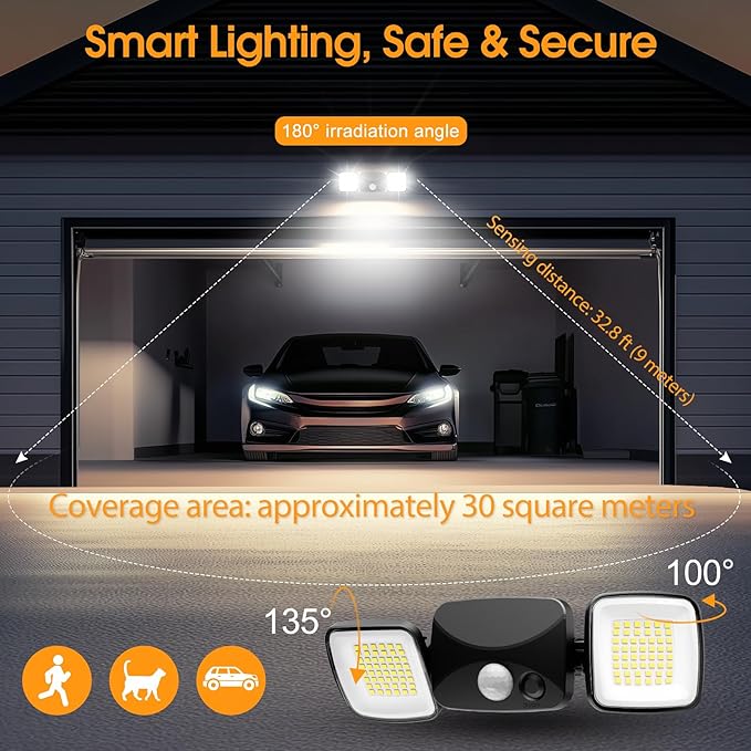 Rechargeable Battery Operated Lights 3-5 Months Endurance Motion Sensor Light Outdoor High Brightness, USB Charging Flood Light for Garage Entryways Yard Indoor Black 2Pack (Small Size)