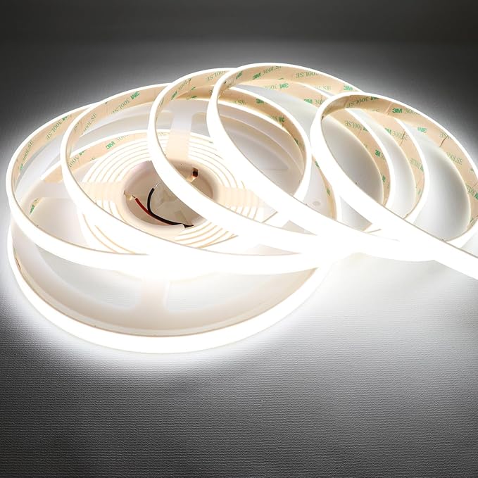 COB White LED Strip Lights 6000K 528LEDs/M 10mm DC24V Silicone Tube LED Light Outdoor Waterproof IP67 Linear LED Tape Lights 16.4ft for Garden, Backyard, Wheel Lights