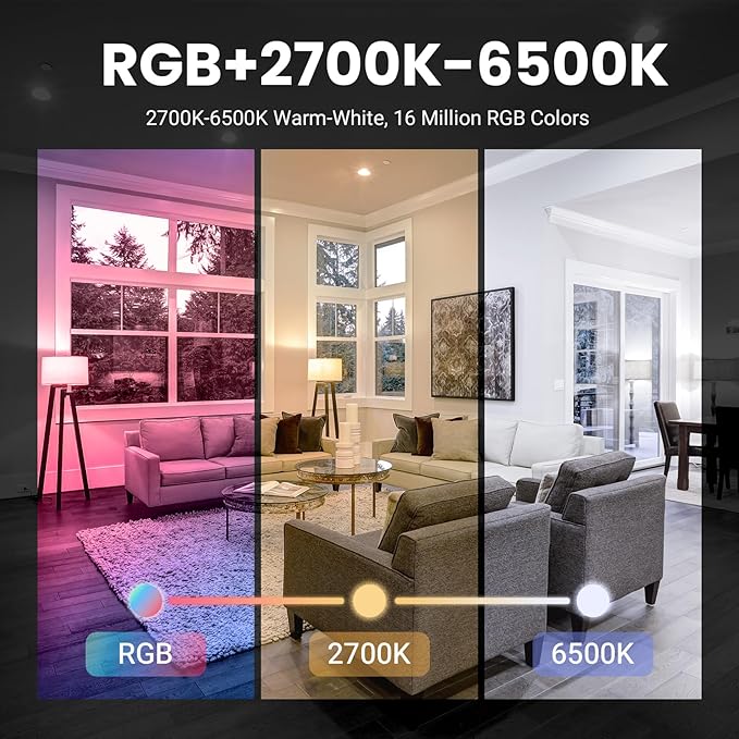 VOLIVO Smart Light Bulbs, Color Changing LED Bulb, Compatible with Alexa and Google Assistant, WiFi & Bluetooth Smart Bulbs, Music Sync, A19, E26,9W,800 Lumens, 4 Pack