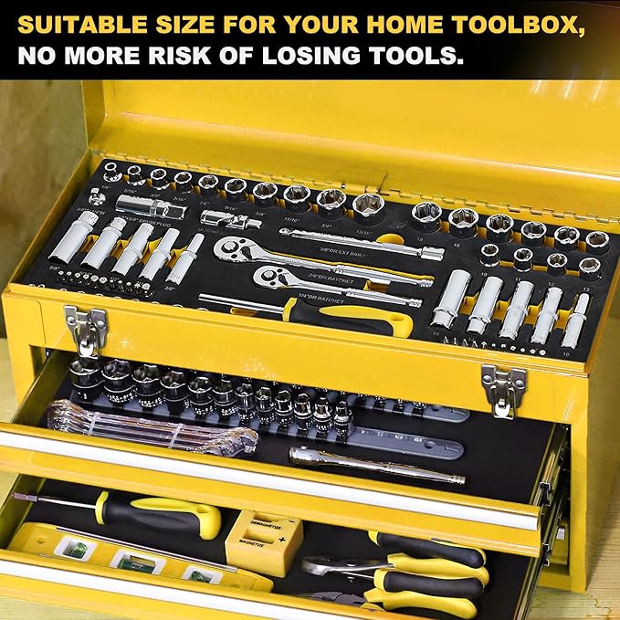 TOPLINE 79-Piece 1/4” & 3/8”Drive Impact Socket Wrech Set, 6-Point Socket Set, Metric, SAE CR-V Sockets with EVA Foam Tray for Bench Storage, Deep & Standard Mechanic Tool Set for Home Maintenance