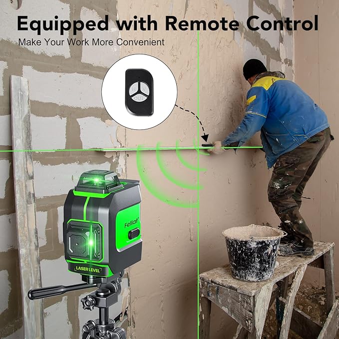 Laser Level, 3x360° Self Leveling Green Cross Line Laser for Construction and Picture Hanging with Rechargeable battery, Remote Controller, Magnetic Rotating Stand-black