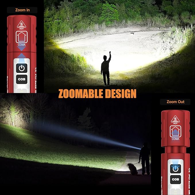 Rechargeable Tactical Flashlights High Lumens - Super Bright Small Powerful LED Magnetic USB C Flashlight, 8 Modes, Dual Button Waterproof Pocket Flash Light for Emergency, Car (2, Red)