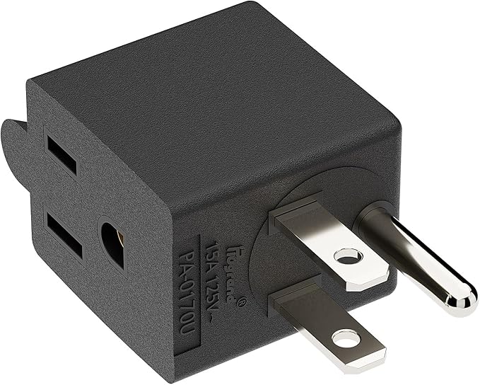 90 Degree Adapter Upward Angled, USA 3-Prong Male-Female Adapter, 90 Degree Angled USA Male Female Plug, 5-15P to 5-15R Direction Changer Space Save Plug Black PA-0170U