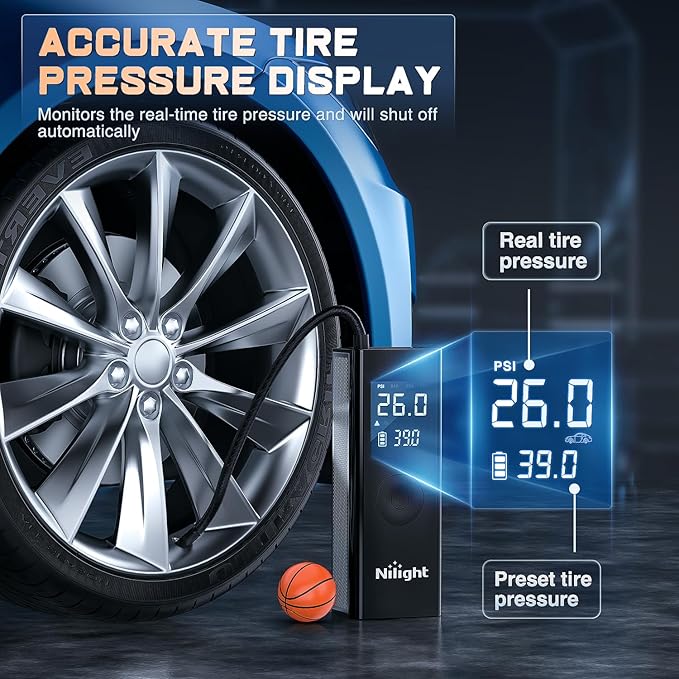 Nilight Tire Inflator Portable Air Compressor Battery Powered Rechargeable 12VDC 150PSI Cordless Tire Pump w/Digital Pressure Gauge 2X Faster Inflation Air Pump for Car Motorcycle