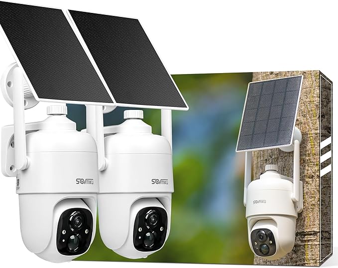 SOVMIKU 2CQ1 AI 2K Solar Security Camera Wireless Outdoor, Battery Powered,Two Way Audio,Motion Detection, 360° View,Easy to Setup,Color Night Vision,Audible Flashlight Siren,180 Days Exchange Policy