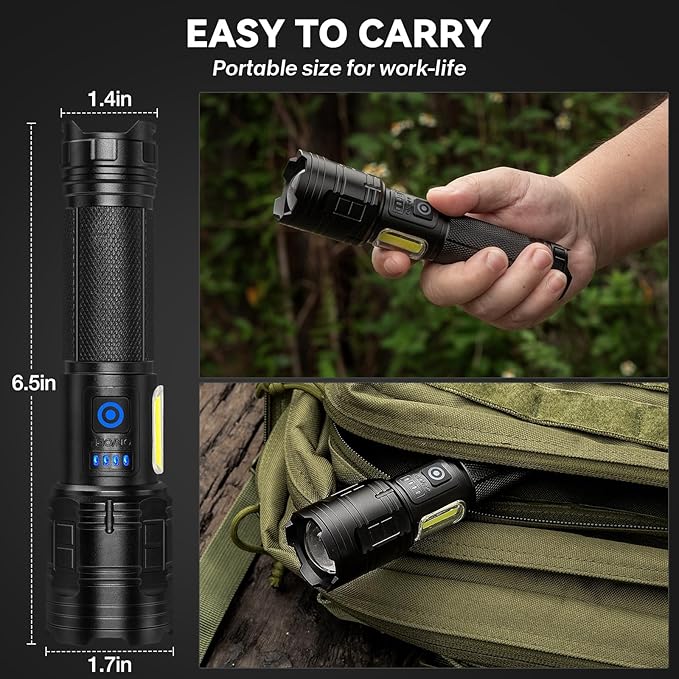 Flashlight Rechargeable 90,000 High Lumen - 2 Pack LED Flash Light with COB, 7 Modes Powerful Handheld Flashlight for Home, Camping (2)