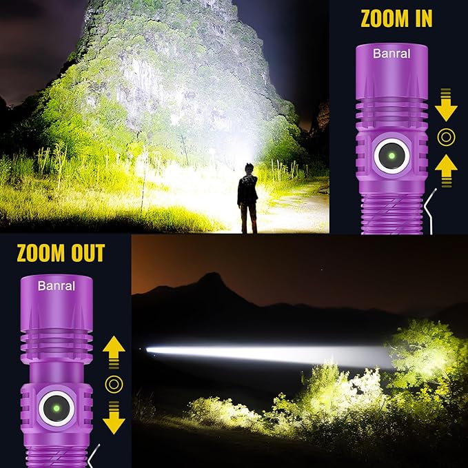 Rechargeable Tactical Flashlights, High Lumens Small Mini USB-C LED Flashlight, Compact EDC Flash Light, 4 Modes&Memory Function, Waterproof Pocket Lights for Home,Camping,Emergency (1, Purple)