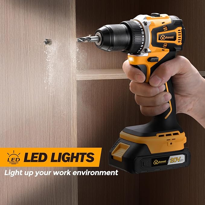 Cordless Drill Set/Driver, 20V Electric Power Drill With Battery And Charger, 30N Torque, 25+1 Settings, 2 Batteries,3/8-Inch Keyless Chuck, Driver Bits Kit, LED Light