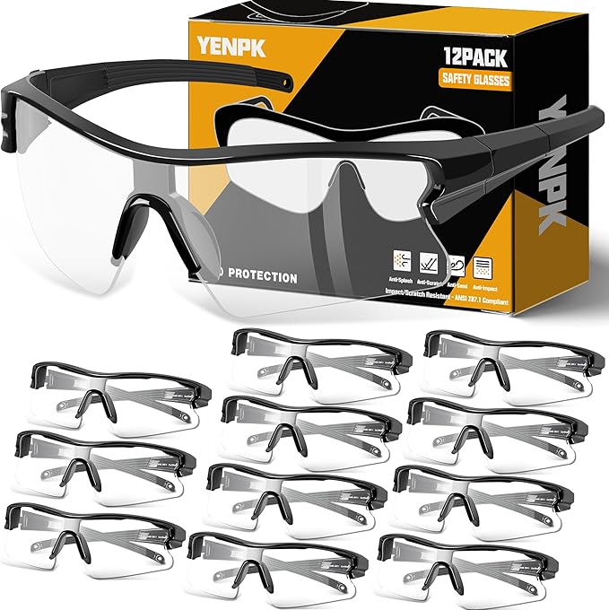 Safety Glasses Goggles for Men, Anti Scratch ANSI z87+ Compliant UV Protection Protective Eyewear Rubber Non-slip Leg