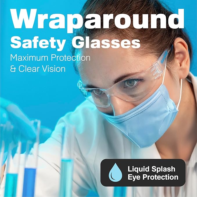 Raxwell Clear Safety Glasses, ANSI Z87.1, Wraparound, Anti-Scratch, Impact-Resistant, Eye Protection for Work & DIY