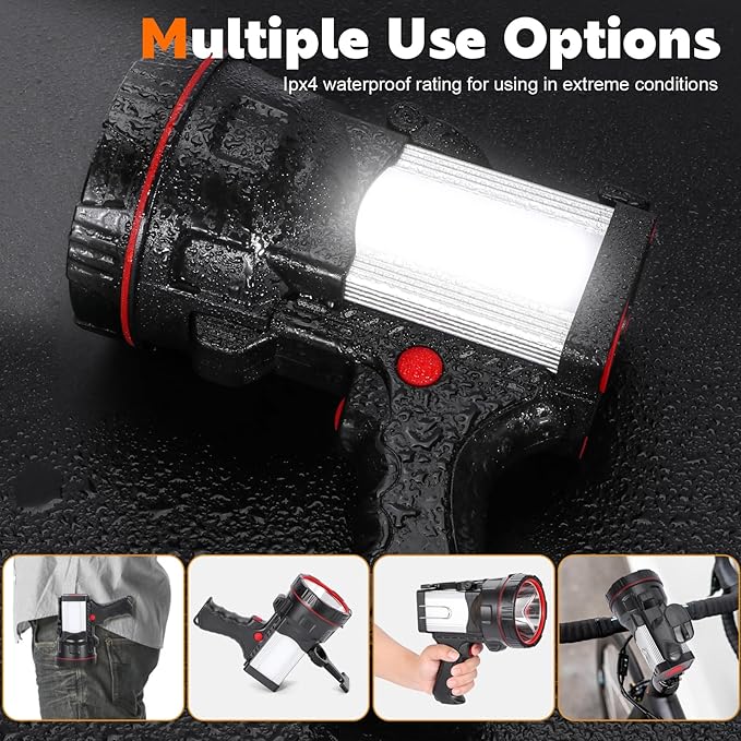 Super Bright Handheld Spotlight Rechargeable LED Flashlight Long Lasting Large Searchlight with USB Output Charger for Outdoor (White Light)
