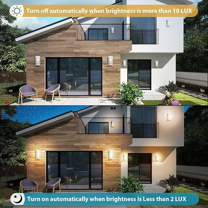 2 Pack Dusk to Dawn Outdoor Wall Lantern, Porch Lights Outdoor Light Fixtures Wall Mount, IP65 Waterproof Wall Mount Light, Outdoor Lantern for Porch Doorway Garage