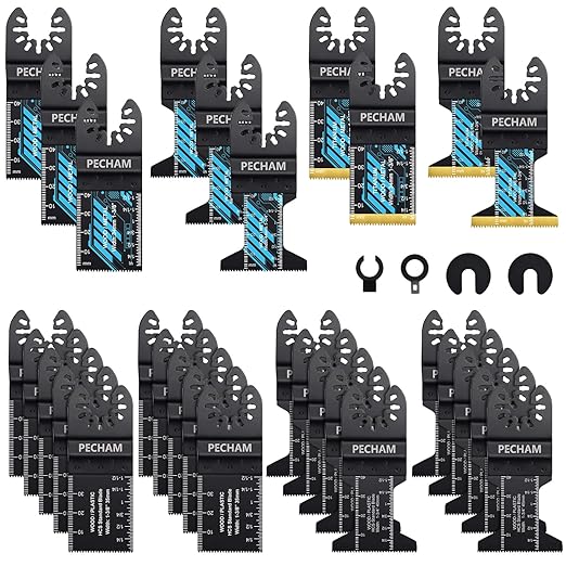 PECHAM Oscillating Tool Blade, 34PCS Universal Wood Metal Oscillating Multitool Quick Release Saw Blades Fit Porter Cable Black & Decker Rockwell Ridgid Ryobi Milwaukee DeWalt Chicago Craftsman