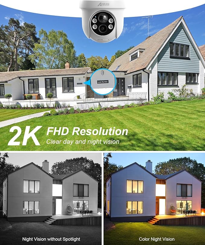 ANRAN 2K Security Camera Wireless Outdoor, Solar Outdoor Camera with 360° View, Smart Siren, Spotlights, Color Night Vision, PIR Human Detection, Pan Tilt Control, 2-Way Talk, Q01W 2 Packs