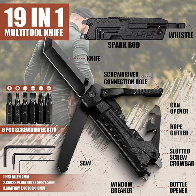 Freelander 19 in 1 Multitool Pocket Knife, Multi Tool Pocket Knife with Screwdriver, Bottle Opener, Nylon Sheath and Pocket Clip, EDC Multi-Tool Gear Gift for Men, Christmas, Birthday, and Fathers Day