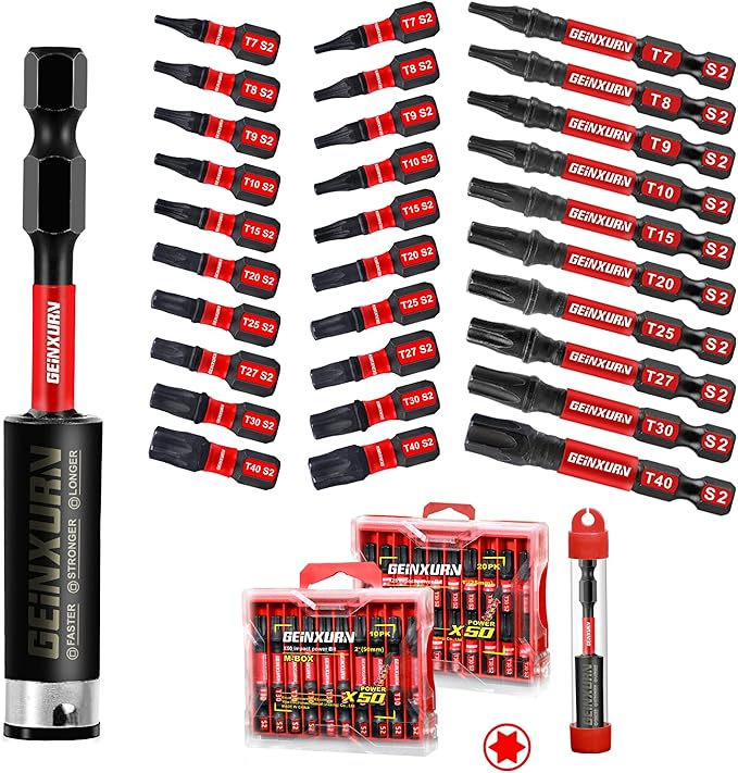 30 Pieces (T7-T40) Impact Screwdriver Bit Set, Magnetic Multi-Torx Head Power Bits,S2 Alloy Steel Star Bits with 1 Pc Impact Bit Holder and Storage M-Box