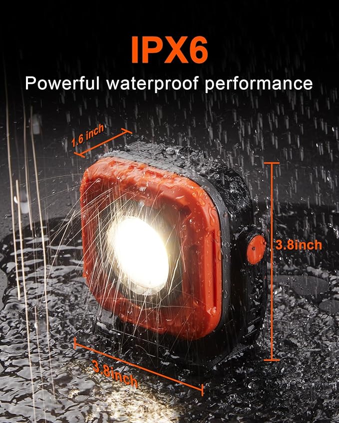 SUNREI 1300LM LED Magnetic Work Light with Stepless Dimming, 7800mAh COB Mechanic Flashlight, IPX65 Recharge Floodlight with Hook, 300° Rotate Job Site Lighting for Car Repairing, Camping, Working