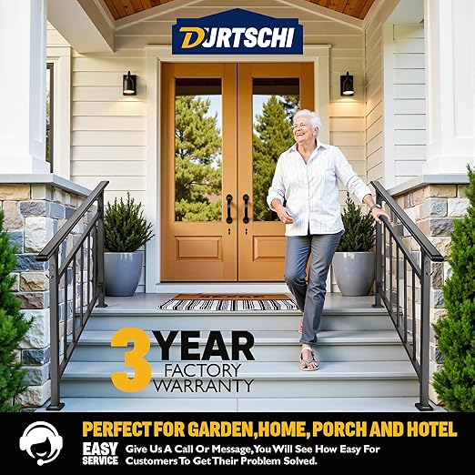 Updated Handrails for Outdoor Steps, 3-4 Steps Wrought Iron Railing, Flexible Exterior Railing for Concrete or Wooden Stairs, Transitional Handrails for Exterior Step With Installation Kit