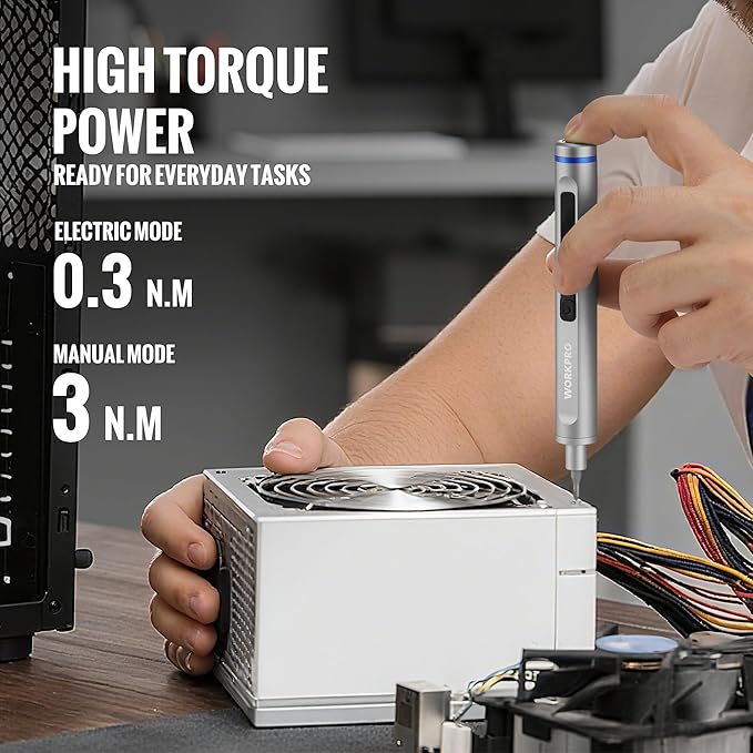 WORKPRO 38 in 1 Electric Screwdriver, 3.7V Electric Precision Screwdriver with Magnetizer and S2 Steel Bits, Max 0.3N.m, Cordless Mini Power Screw Driver for Electronics Phone Camera Laptop