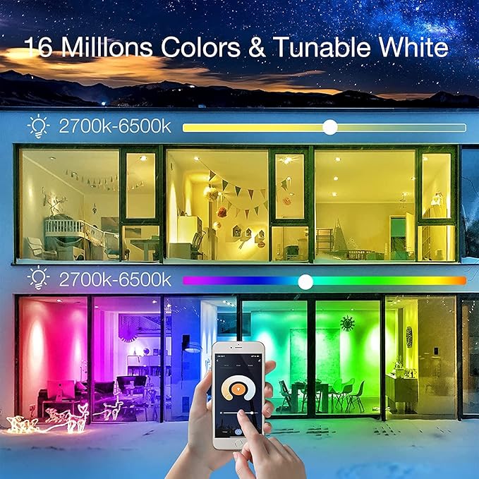 phopollo Smart Light Bulbs, RGBCW WiFi Multicolor Led Light Bulbs Compatible with Alexa & Google Home Assistant, A19 E26 9W 60W Equivalent 800Lumen, App Control, No Hub Required, 12 Pack