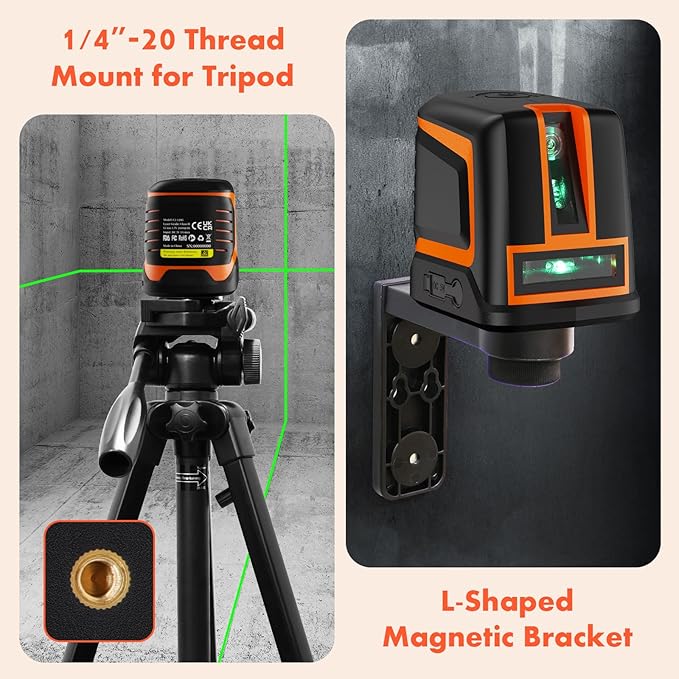 Rechargeable Laser Level Self Leveling, High Accuracy Cross Line Laser Level Green 66ft Horizontal & Vertical Expanded Angle 150° Electronic Lazer Level for Tiling, C2-120G