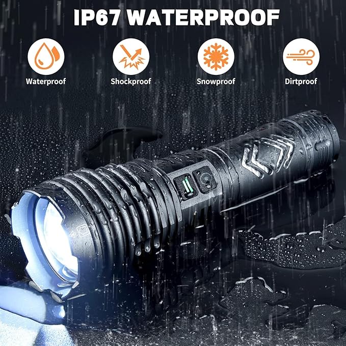 Rechargeable Flashlights High 5500.000Lumens,Super Bright LED Flashlight,Tactical Powerful Waterproof Handheld Flashlights with Zoomable 6Modes,USB Output&24H Long Life Battery for Emergency Camping