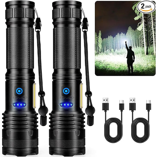 Alicegirl Rechargeable Flashlights High Lumens, 99000LM Super Bright Flashlight, Adjustable Powerful Flash Light with 8 Modes & COB Light, Waterproof Handheld Flashlight for Home Camping