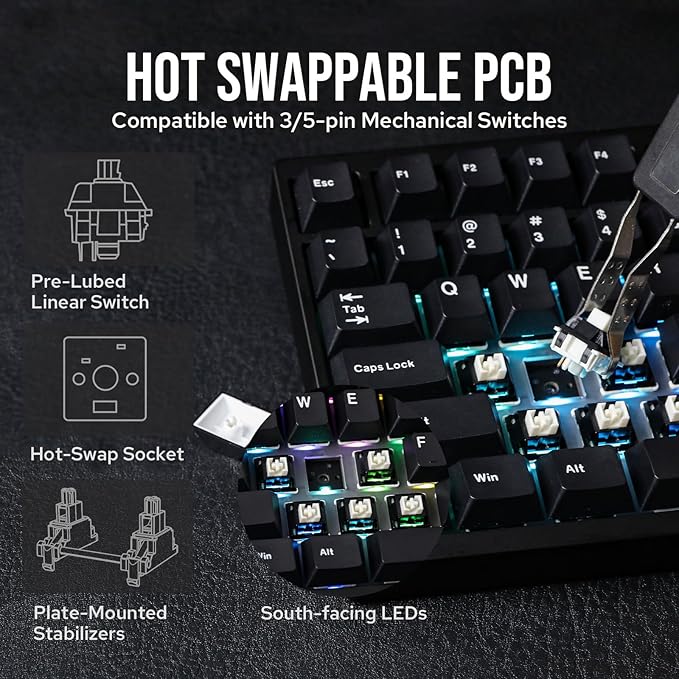 EPOMAKER P87 TKL Aluminum Wireless Gaming Keyboard, QMK/VIA Programmable, 87% Bluetooth/2.4Ghz/USB-C, with CNC Metal Knob and RGB Backlight (Black, Zebra Switch)