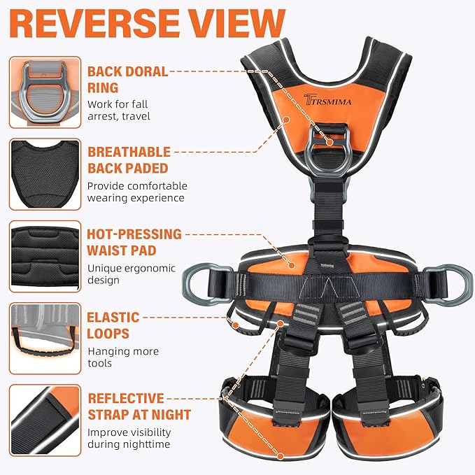 TRSMIMA Safety Harness Fall Protection - Roofing Full Body Climbing Harness Men Tree Work Rock Climbing Chest Ascender Detachable Design