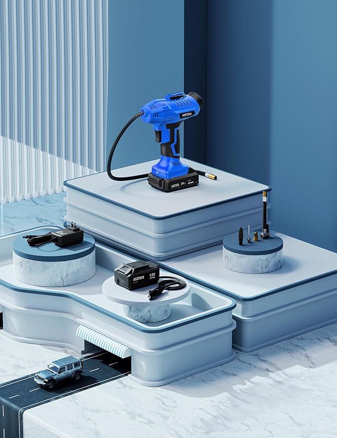 AstroAI C2 Cordless Tire Inflator Air Compressor 20V Rechargeable Battery Powered 160PSI Portable Handheld Air Pump with 12V Car Power Adapter Digital Pressure Gauge for Cars Motorcycles Blue