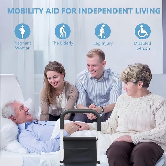 Bed Rails for Elderly Adults Safety, Adjustable Bed Assist Rails for Seniors, Bedrails with Support Legs and Storage Pocket, Bed Railing Cane Fit Single, Double King,Queen,Full, Twin Beds