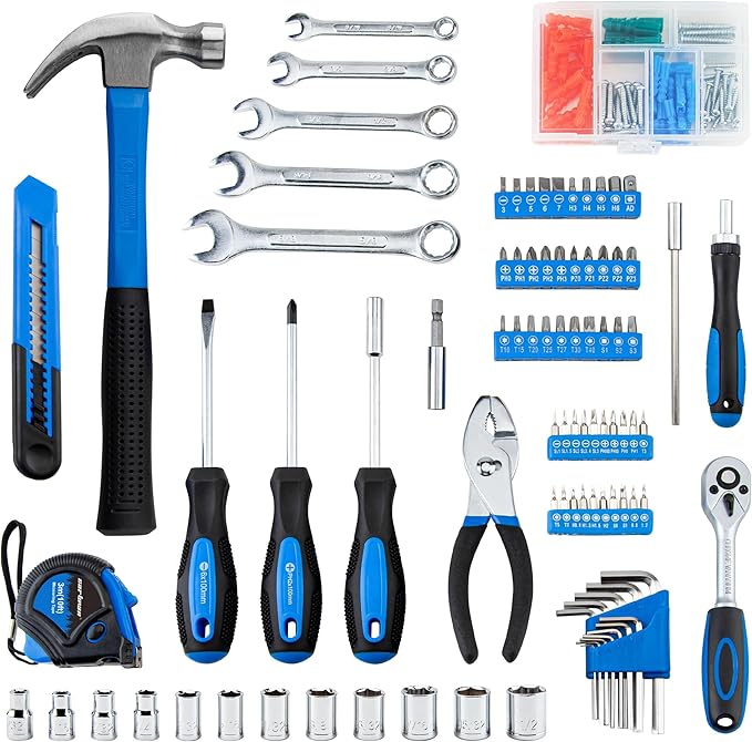 CARTMAN 180-Piece Socket Wrench Auto Repair Tool Combination Package Mixed Tool Set Hand Tool Kit with Plastic Toolbox Storage Case Blue