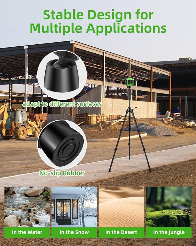 Professional 59 Inch Laser Level Tripod Stand with 1/4“ 5/8” Thread & Angle Adapter, Bubble Level, for Laser Line Leveling, Aluminum Alloy