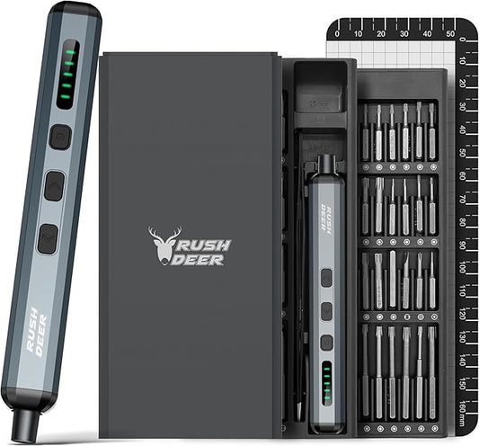 Rush Deer 70-in-1 Electric Screwdriver Set - Rechargeable Mini Precision Power Screwdriver with 64 Magnetic Bits, 5 Torque Settings, For Phone, Laptop, Camera - Cordless and Portable