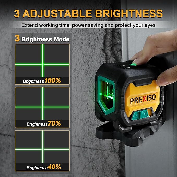 PREXISO Laser Level with 47 Inch Tripod, IP54 Rechargeable 65Ft Green Cross Line Laser Self Leveling, Light Indicator, 3 Brightness Mode, Lazer Leveler Tool for Picture Hanging, Tile, Home Renovation