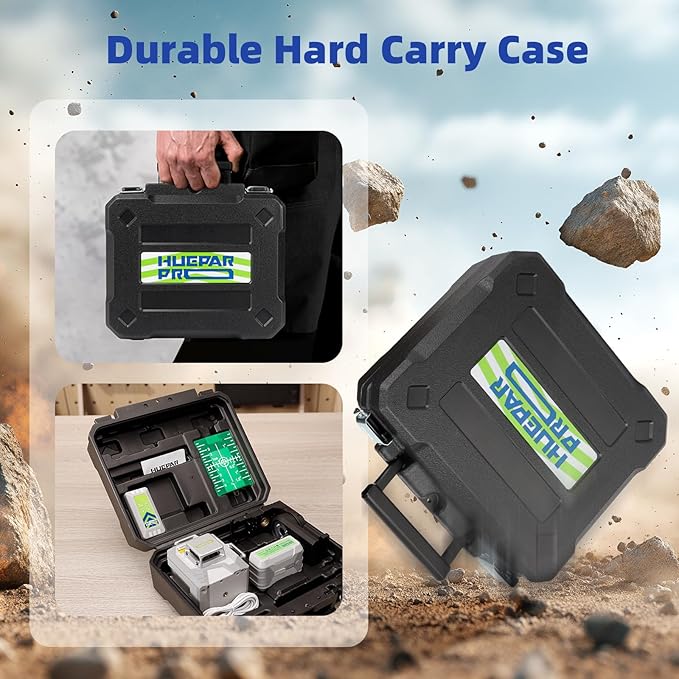 Laser Level 360 Self Leveling, Huepar Pro 3x360°High Accuracy Green Cross Line Laser for Construction and Picture Hanging, 12 Lines Level Laser Tool with 8000mAh Rechargeable Battery & Remote Control