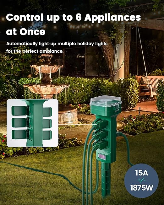 SURAIELEC Outdoor Smart Plug, WiFi Power Stake Light Timer with 6 Outlet, 6FT Extension Cord, Electrical Weatherproof for Patio Lights, Christmas Decorations, Compatible with Alexa/Google Assistant