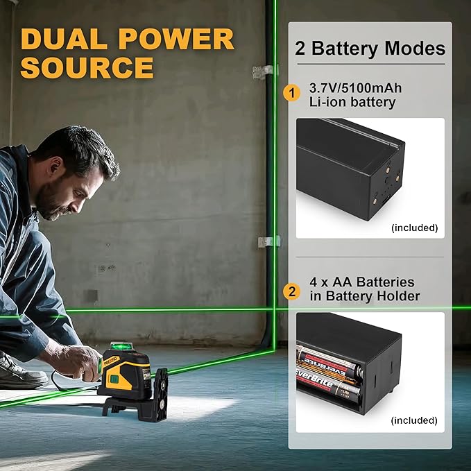 PREXISO Laser Level 3 X 360° Self Leveling with 47 In. Tripod, IP54 Rechargeable 100Ft Green Lazer Leveler Tool for Construction, Home Renovation with Magnetic Base, Battery Adapter, Case, Accessories