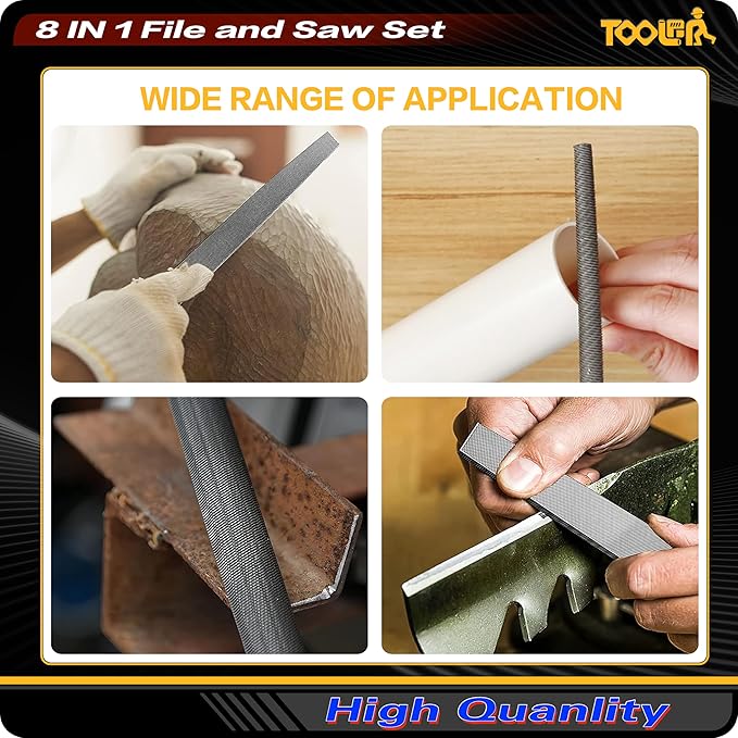 File Set, File & Saw Set. metal file,metal files tools for steel,Professional Steel File Triangle/Flat/Half-Round/Round Files for MetalWoodPlastic,Woodworking, Blade Quick Change Mechanism