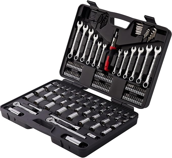 161Piece Mechanic Tool Set, 1/2", 3/8" &1/4" Drive SAE & Metric Socket Wrench Kit with Sockets Combination Wrenches, Auto Repair Tool Set with Storage Case and as A Gift