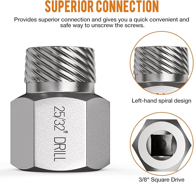 XEWEA Upgrade Screw Extractor Set, 27 PCS 3/8" Inch Drive Easy Out Bolt Extractor Set, Multi-Spline, for Removing Broken Studs, Bolts, Screws - More Convenient