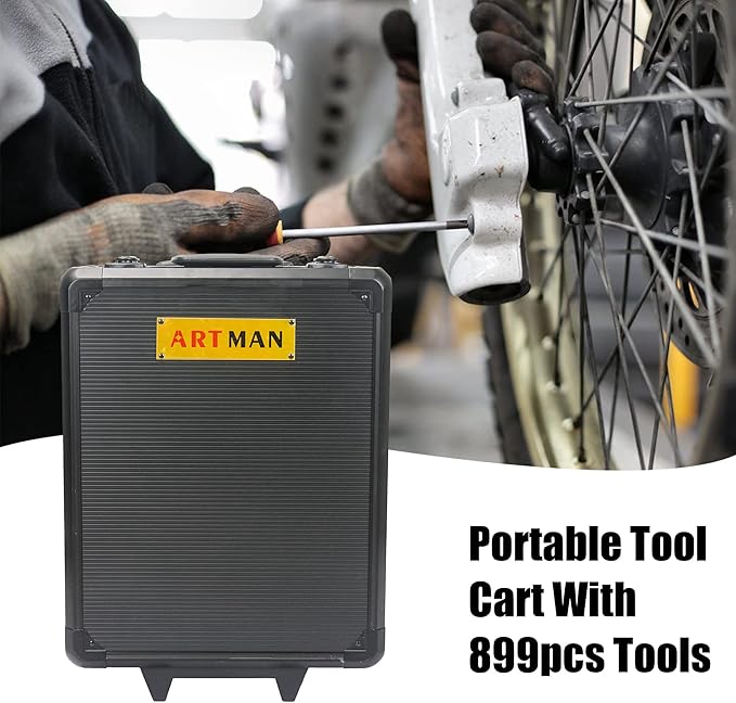 RYH 899pcs All-in-One Professional Tool Set & Rolling Tool Box Set - 4 Drawer Organizer Storage Case - Complete Home, Auto, Mechanic Tool Kit for DIY, Homeowner, Handyman Tool Set (Black)