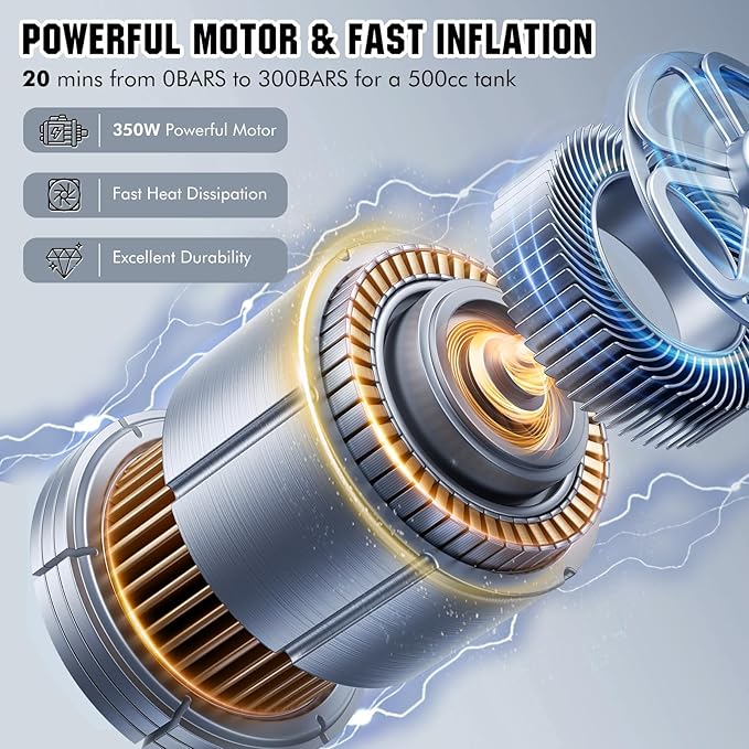 PCP Air Compressor, Airgun Compressor, Portable 4500Psi/30Mpa, Water/Oil-Free, One Button Start, Bursting disc, Built-in Fan, 12V DC 110V AC, Manual-stop, PCP Rifle/Pistol and Paintball Tank Air Pump