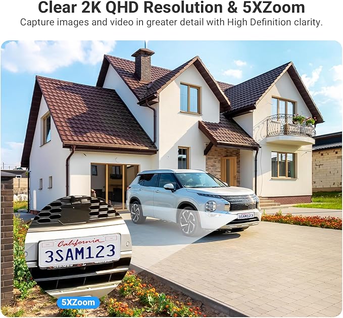 Rraycom 2.5K Solar Security Cameras Wireless Outdoor, 2.4/5Ghz WiFi Battery Solar Powered Security Camera System,Forever Power,Color Night Vision,AI Detection, 2 Way Audio,Spotlight,No Monthly Fee