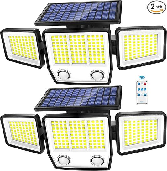 Solar Motion Sensor Outdoor Lights - 3000LM Dual PIR Motion Detector with Remote, 3 Lighting Modes, 270° Illumination, IP65 Waterproof Security Flood Lights for Yard, Garage, Patio(2 Packs Remote)