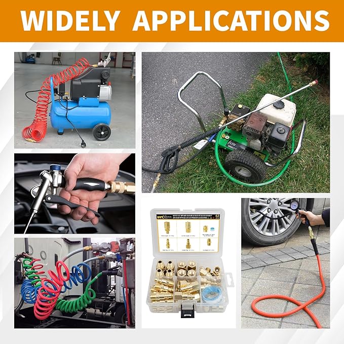 Air Coupler & Plug Kit,62 Pcs 1/4" NPT Air Tool Fittings Set,Quick Connect Air Hose Fittings Air Compressor Accessories